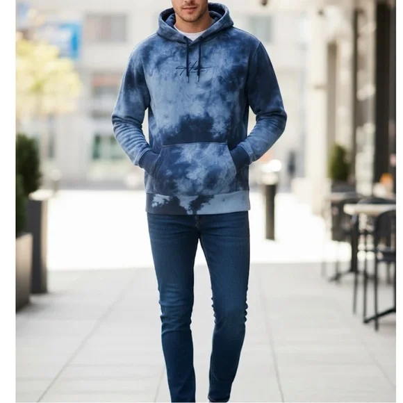 Hollister Men’s light and dark blueTie-Dye Hoodie Size S - Picture 1 of 7